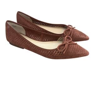 Ann Taylor Brown Suede Pointy Toe Ballet Flats Bow on Front Womens Size 9.5